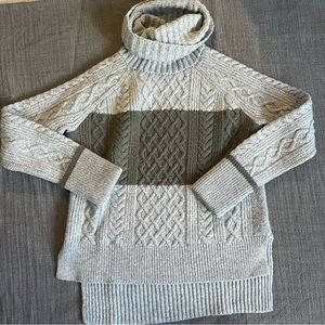 Madewell cityblock turtleneck cableknit sweater block stripe Grey and Sage strip